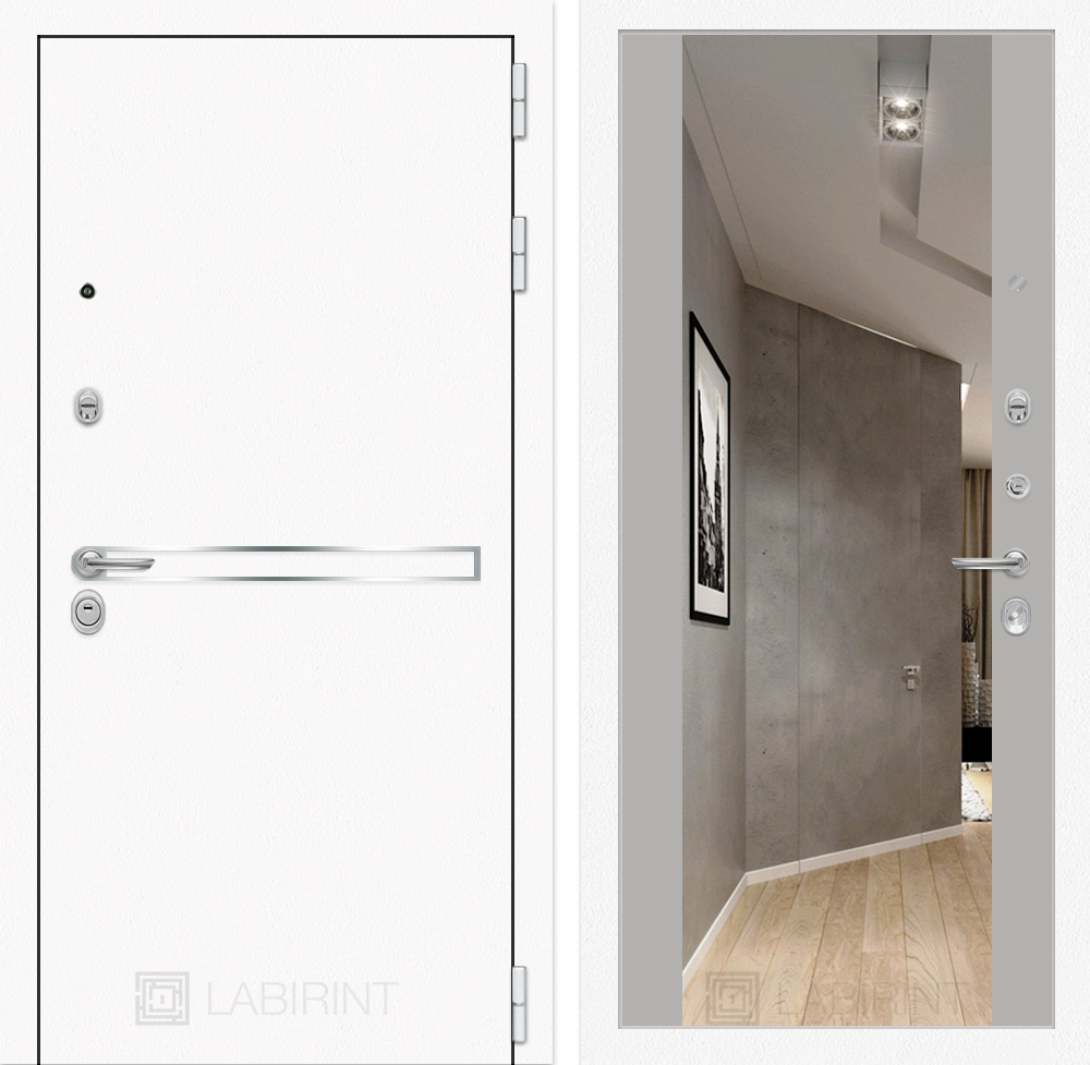 Входная дверь Лайн Вайт с Зеркалом Максимум - Грей софт